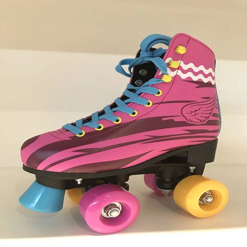 Children's double-row skating roller skates |Two-line roller skates |Unisex Children's Pink PU roller skates (Size 30- 37)
