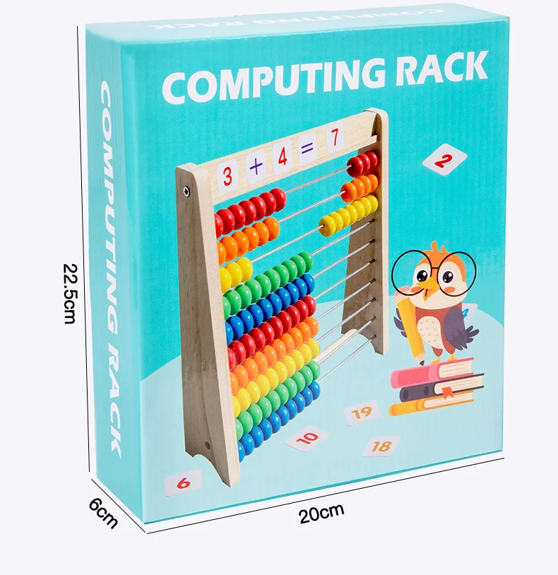 Classic Wooden Educational  Math 10-Row Counting Toy 100 Beads With Counting Sticks Number Alphabet Card Preschool Math Learning