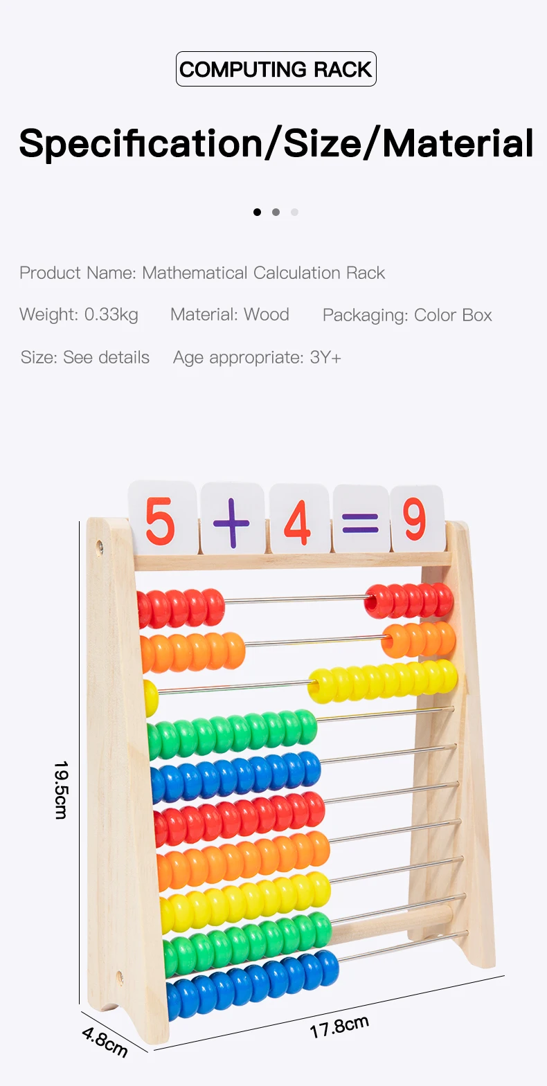 Classic Wooden Educational  Math 10-Row Counting Toy 100 Beads With Counting Sticks Number Alphabet Card Preschool Math Learning