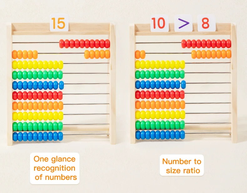 Classic Wooden Educational  Math 10-Row Counting Toy 100 Beads With Counting Sticks Number Alphabet Card Preschool Math Learning
