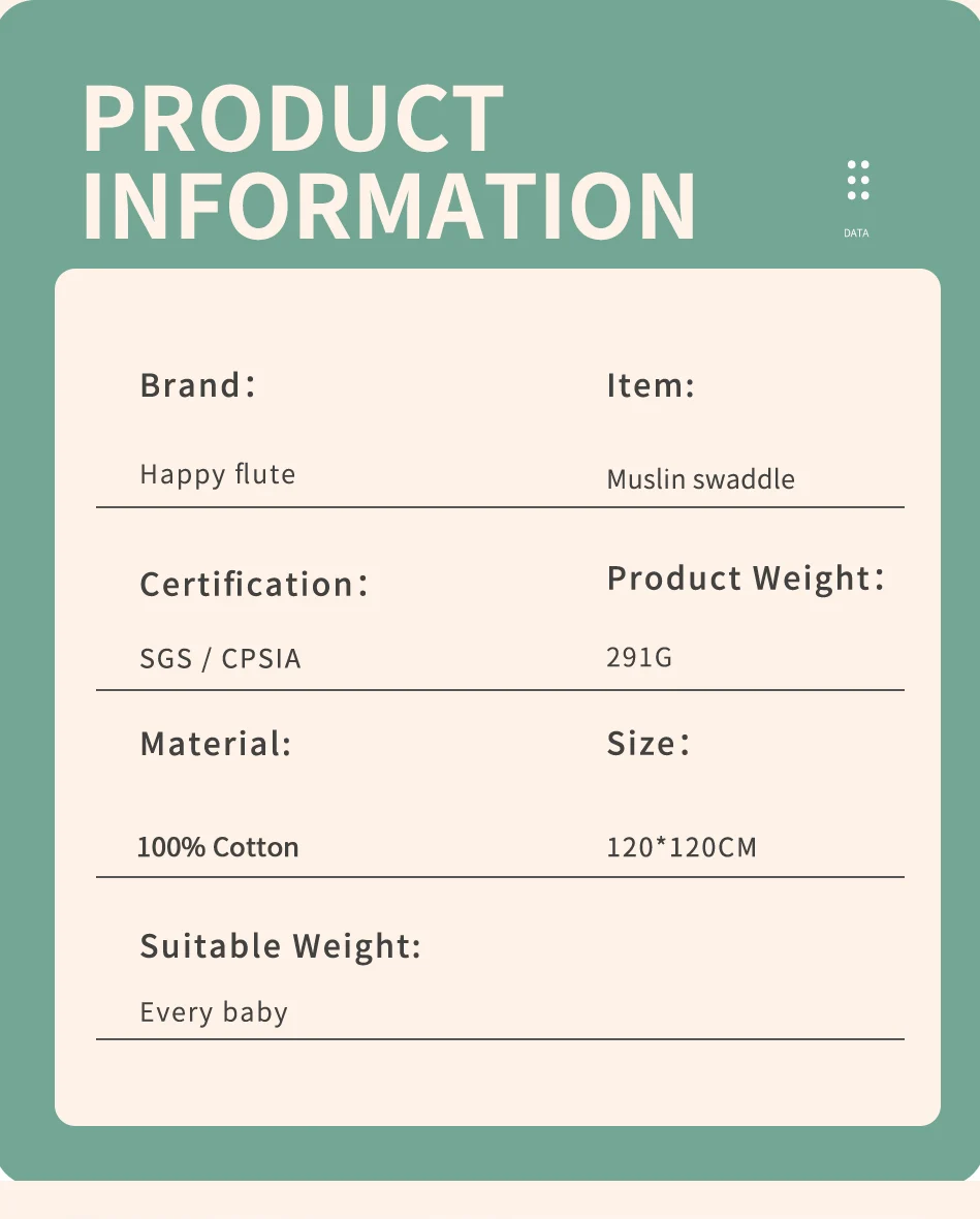 Happy Flute 120*110CM 1Pc Muslin 100% Cotton Baby Swaddles Soft Newborn Wrap INS style infant Blankets