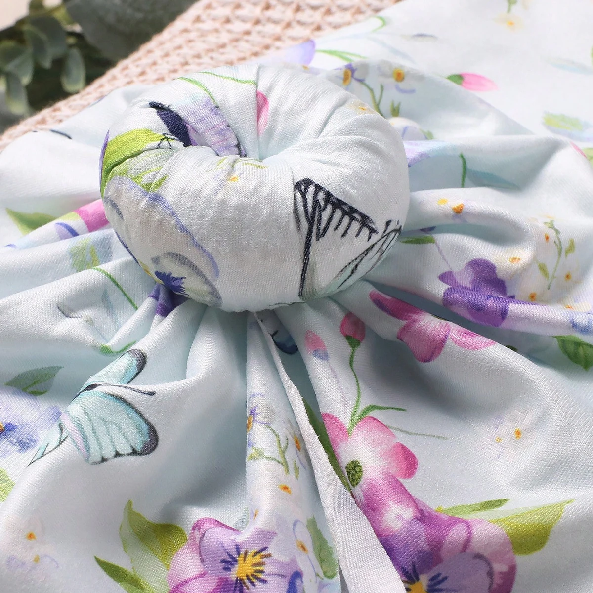 Ylsteed Rose Flower Print Newborn Photography Wrap with Turban Hat Infant Photo Shooting Outfits  Baby Receiving Swaddle Blanket