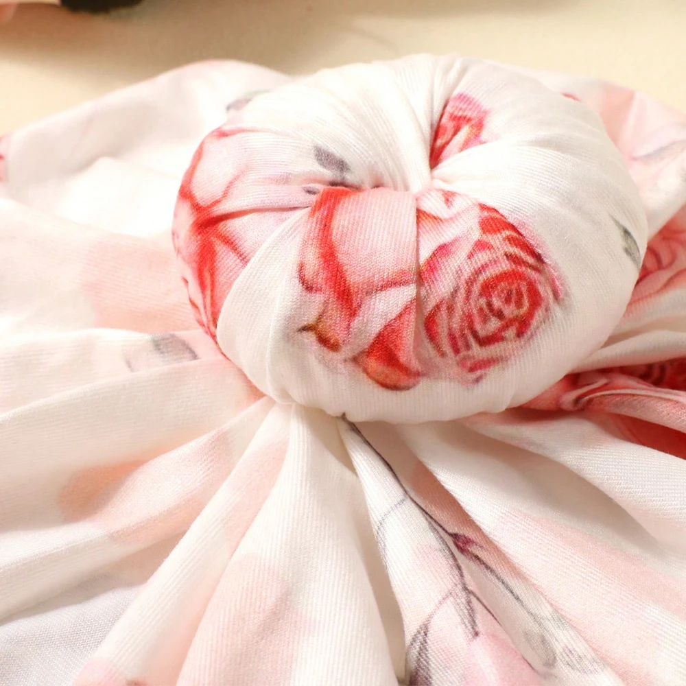 Ylsteed Rose Flower Print Newborn Photography Wrap with Turban Hat Infant Photo Shooting Outfits  Baby Receiving Swaddle Blanket
