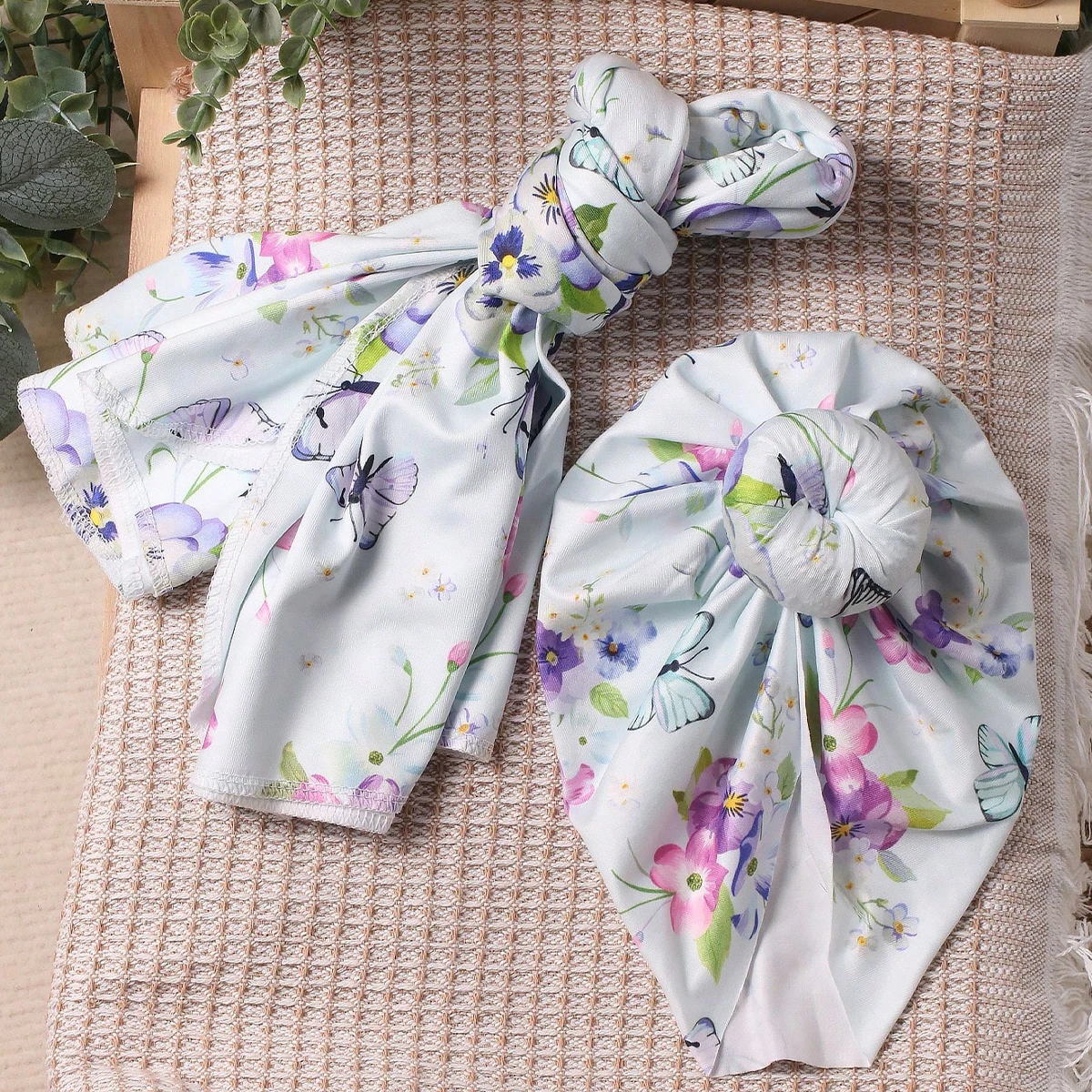 Ylsteed Rose Flower Print Newborn Photography Wrap with Turban Hat Infant Photo Shooting Outfits  Baby Receiving Swaddle Blanket