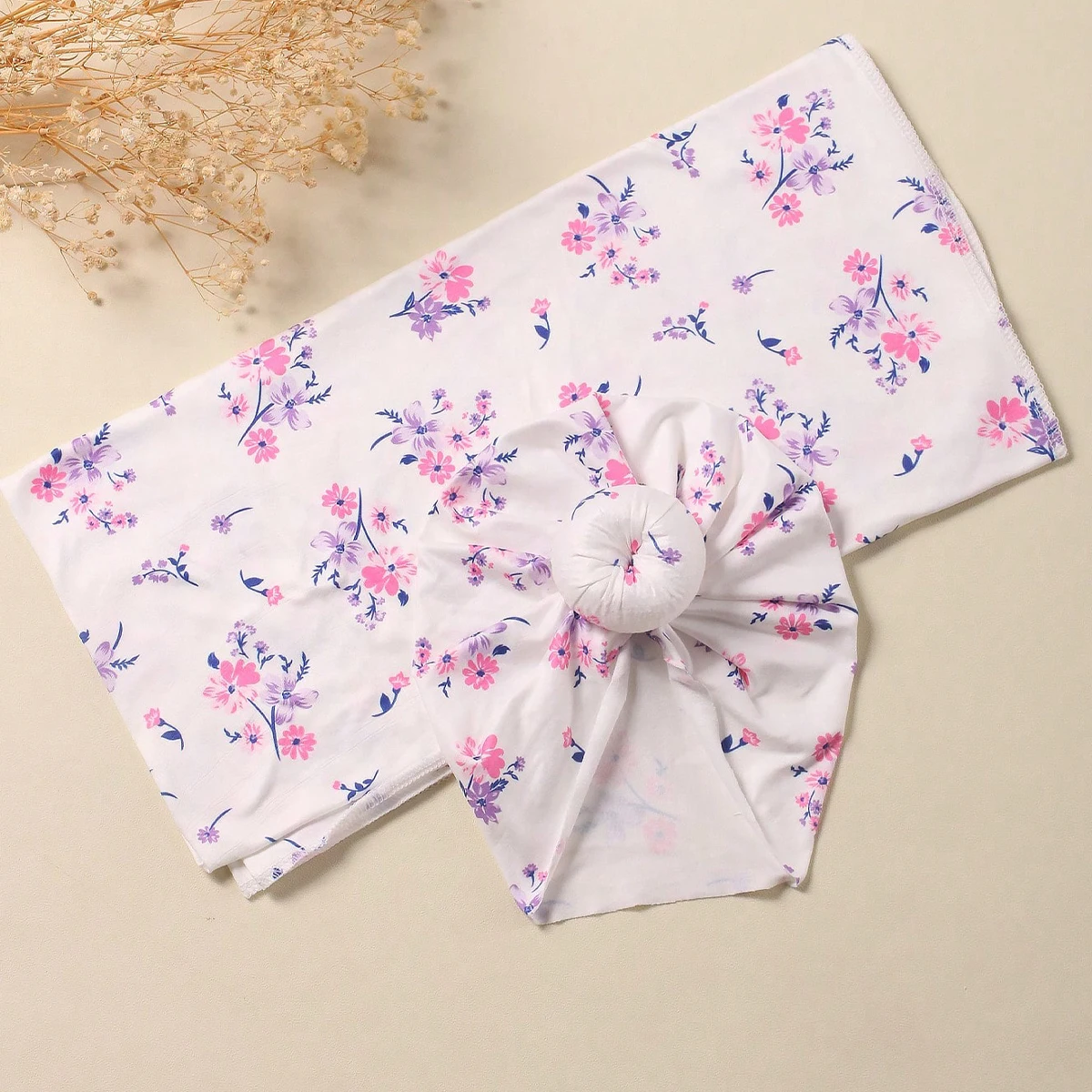 Ylsteed Rose Flower Print Newborn Photography Wrap with Turban Hat Infant Photo Shooting Outfits  Baby Receiving Swaddle Blanket