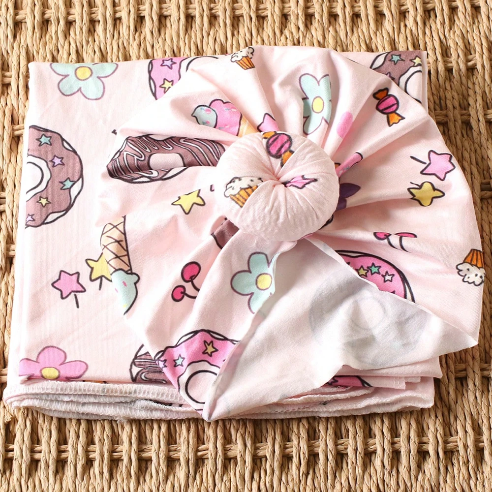 Ylsteed Rose Flower Print Newborn Photography Wrap with Turban Hat Infant Photo Shooting Outfits  Baby Receiving Swaddle Blanket