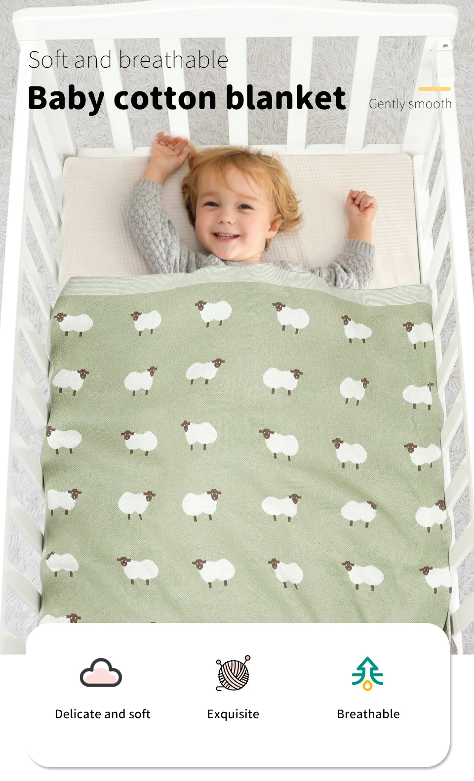 Baby Cotton Blankets Knitted Newborn Boys Girls Stroller Nursery Swaddle Wrap Cuddle Quilts 90*70cm Infant Toddler Receiving Mat