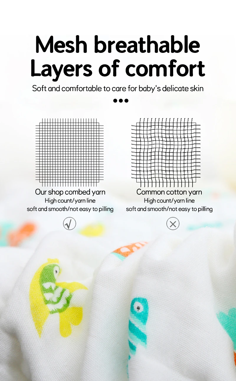 Baby blanket cotton 6 layers newborn swaddle blanket cartoon high-density breathable children's blanket Baby blanket cotton 6 layers newborn swaddle blanket cartoon high-density breathable children's blanket