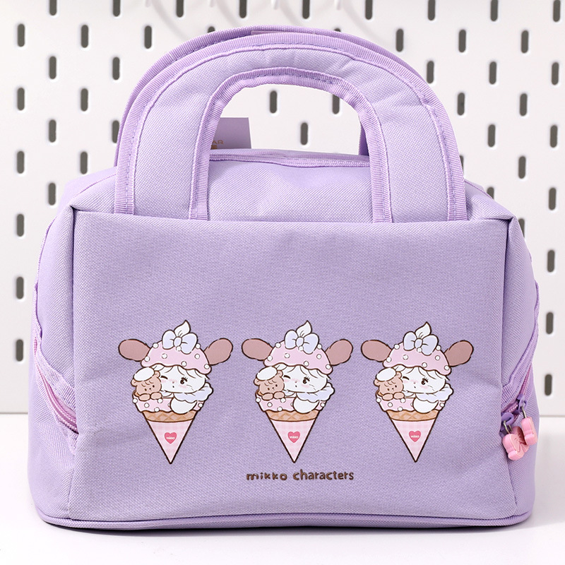 Purple Cute Cartoon Lunch Bag - Large Capacity Insulated Handbag for Students and Office Use